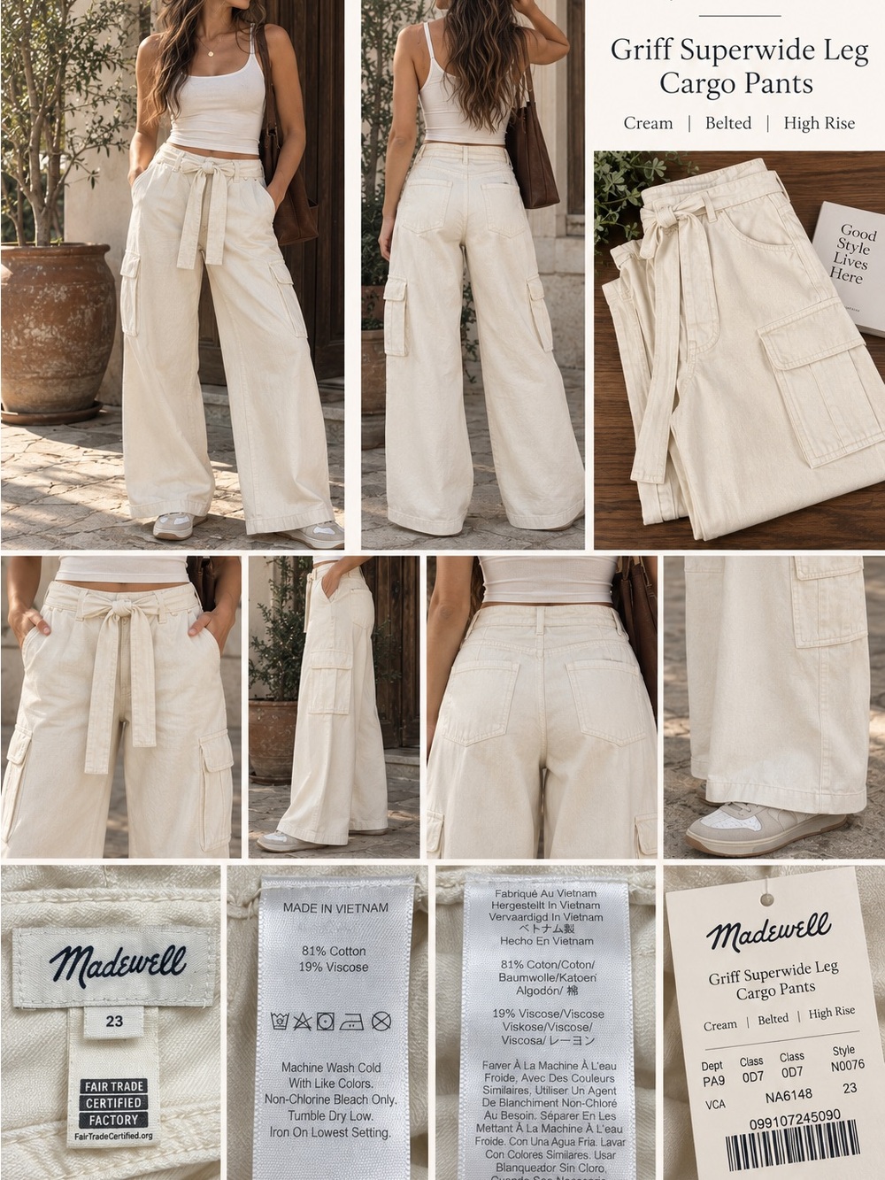 Madewell Griff Super wide Leg Cargo Pants Vintage Canvas S minimalist hygge
